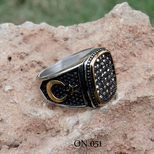 Islamic Symbol Rings With Steel Diamonds